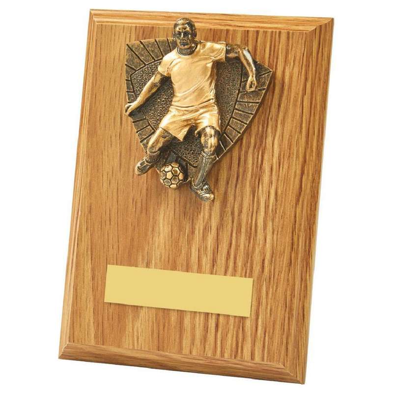 Male Footballer Wood Plaque Award 150mm – Light Oak