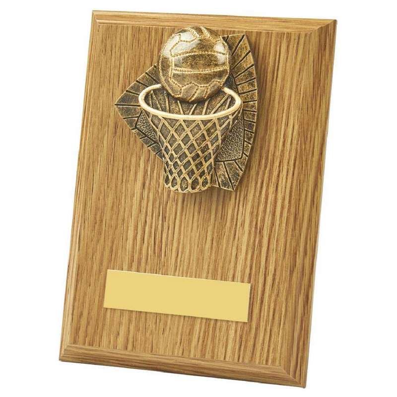 Wood Plaque with Resin Netball Trim 150mm – Light Oak