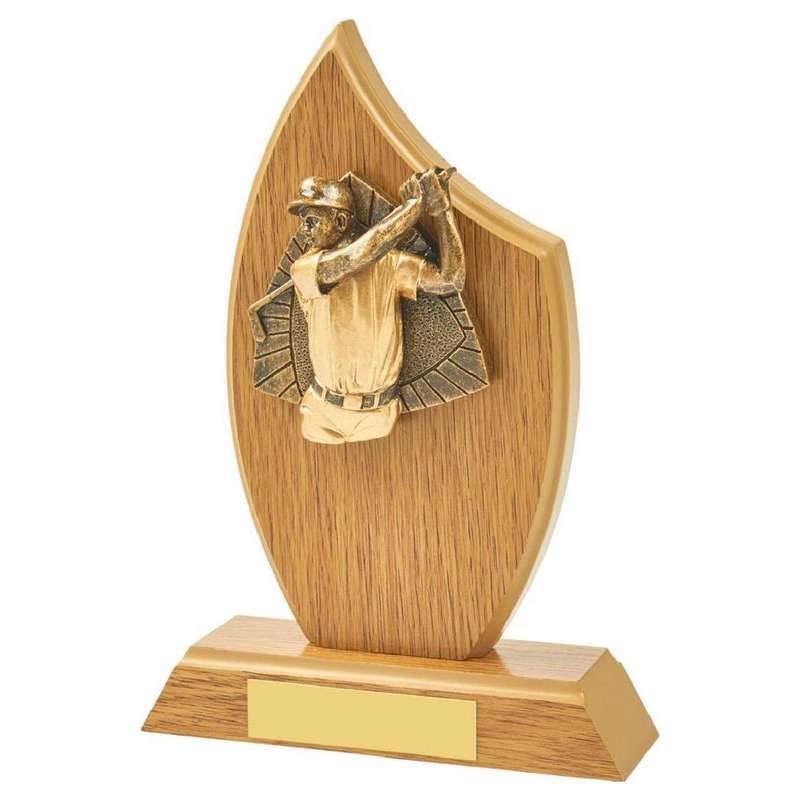 Wood Stand Trophy with Male Golf Resin Trim 190mm – Light Oak