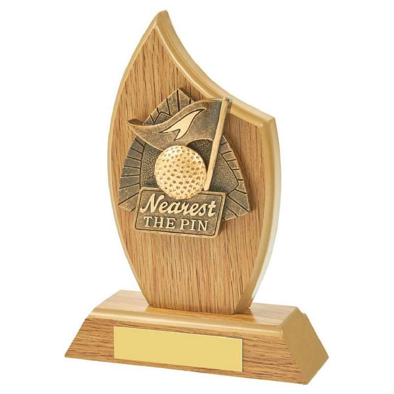 Wood Stand Trophy with Nearest the Pin Resin Trim 165mm – Light Oak
