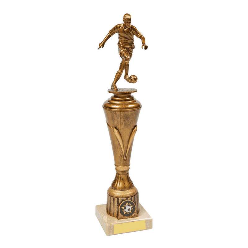 Antique Gold Male Football Pillar Trophy 350mm – Ant Gold