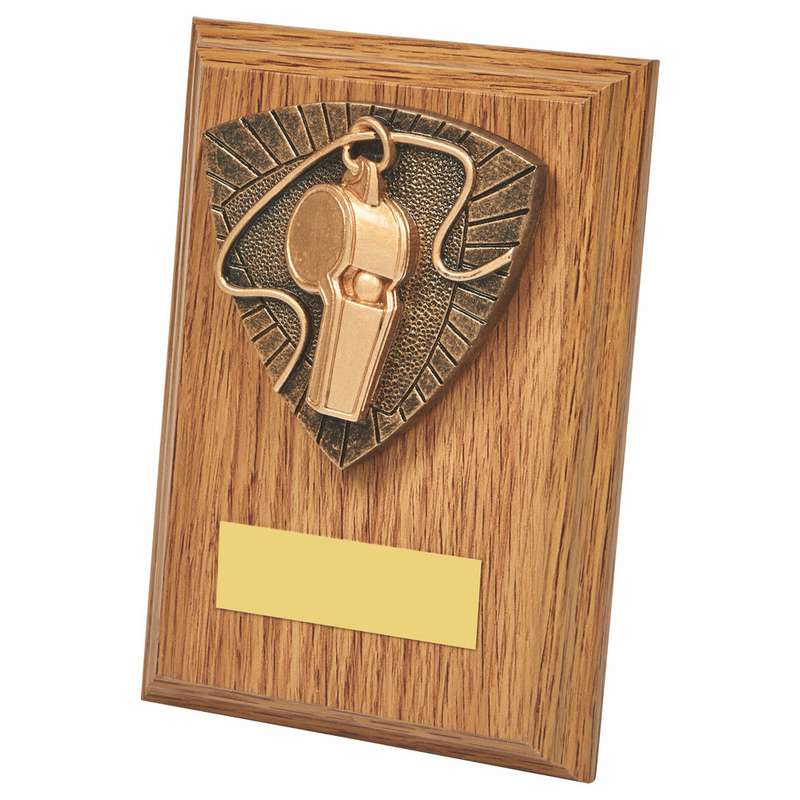 Referee’s Whistle Wood Plaque Award 130mm – Light Oak