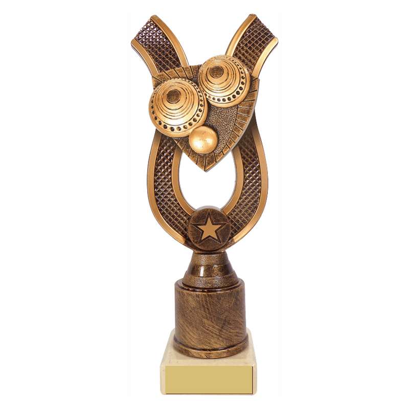 Antique Gold Ribbon Award with Resin Lawn Bowls Trim 180mm – Ant Gold