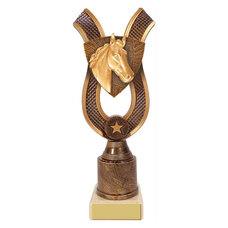 Antique Gold Ribbon Award with Resin Horse Trim 180mm – Ant Gold