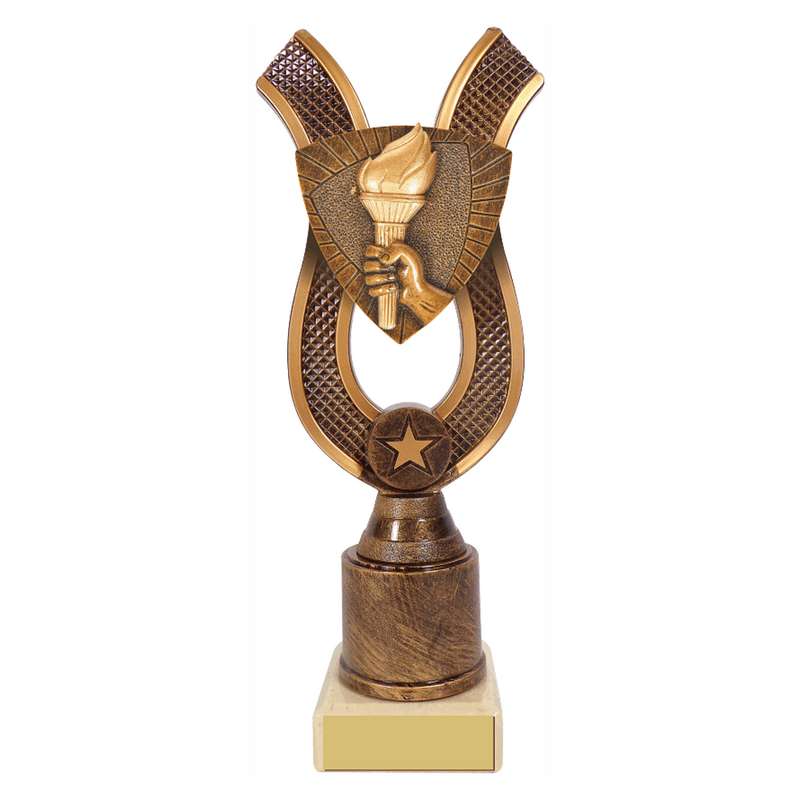 Antique Gold Ribbon Award with Resin Torch Trim 180mm – Ant Gold
