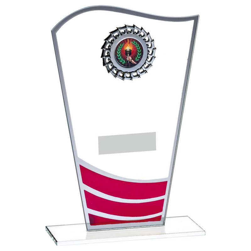 Glass Award with Red Waves and Silver Trim 200mm – Red