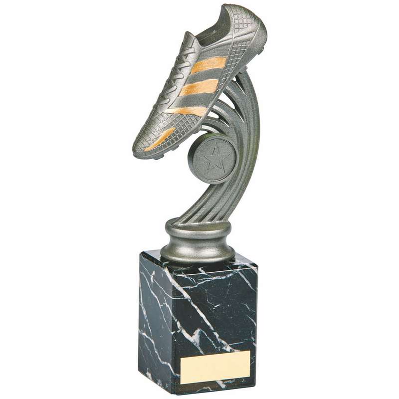 Gunmetal Football Boot on Marble Trophy 230mm – Silver