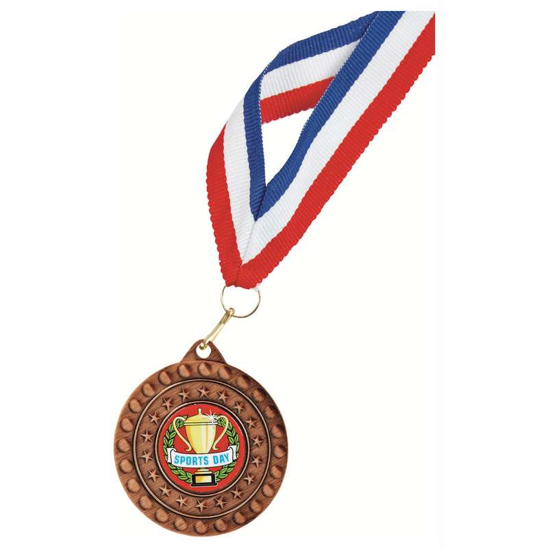 50mm Medal – Sports Day with Ribbon – Gold