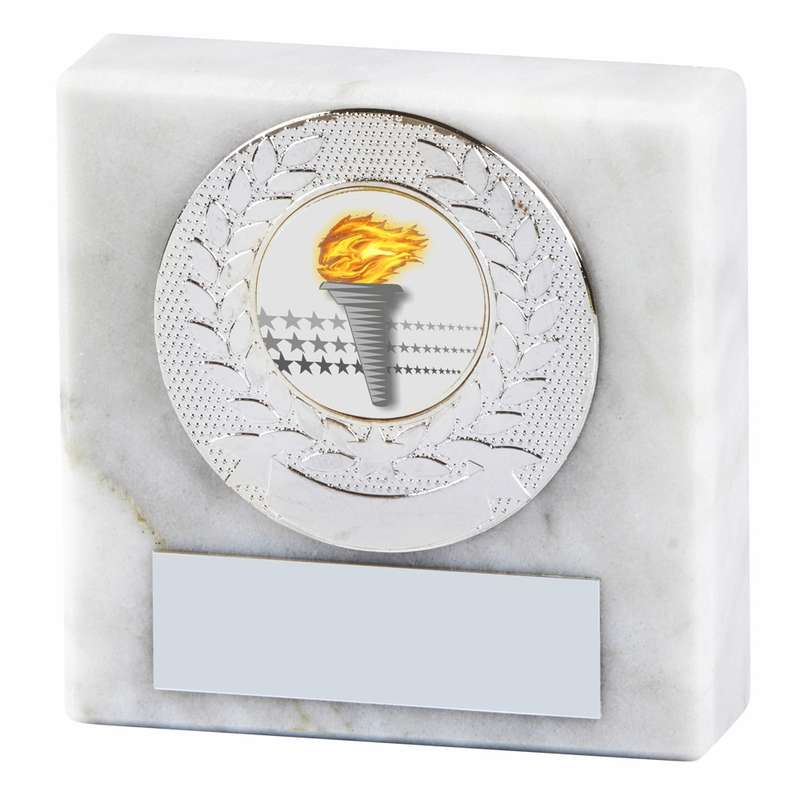 White Marble Paperweight – Metal Trim 75mm – White