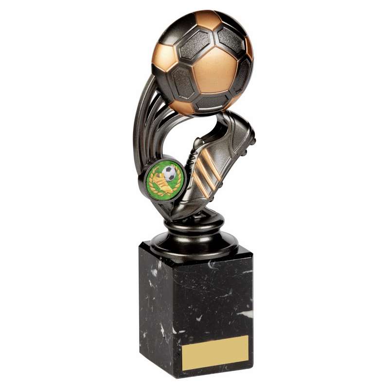 Gunmetal Football Boot Ball on Marble Trophy 230mm – Ant Silver