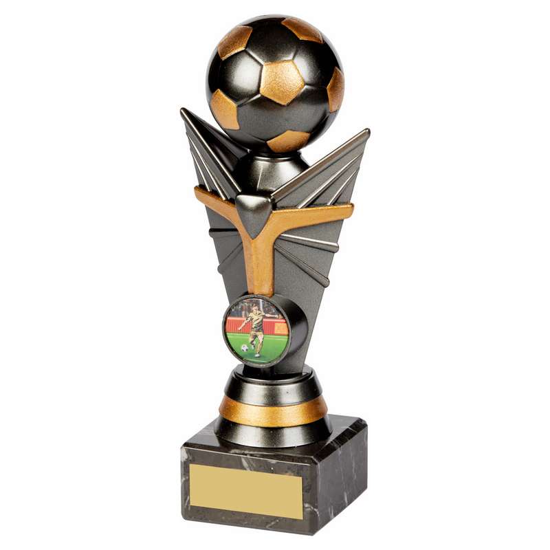 Gunmetal Football Tower on Marble Trophy 230mm – Ant Silver