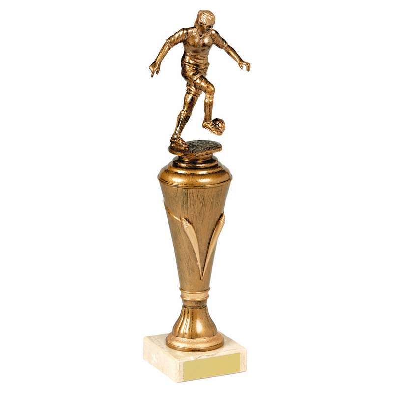 Antique Gold Female Football Pillar Trophy 350mm – Ant Gold