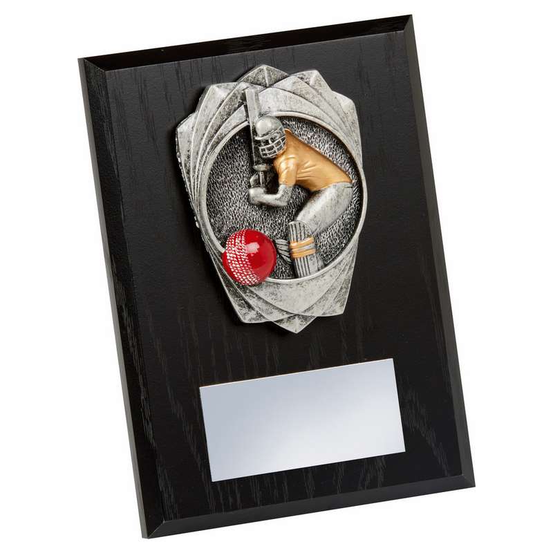Antique Silver Cricket Batsman, Black Wood Award 150mm – Black