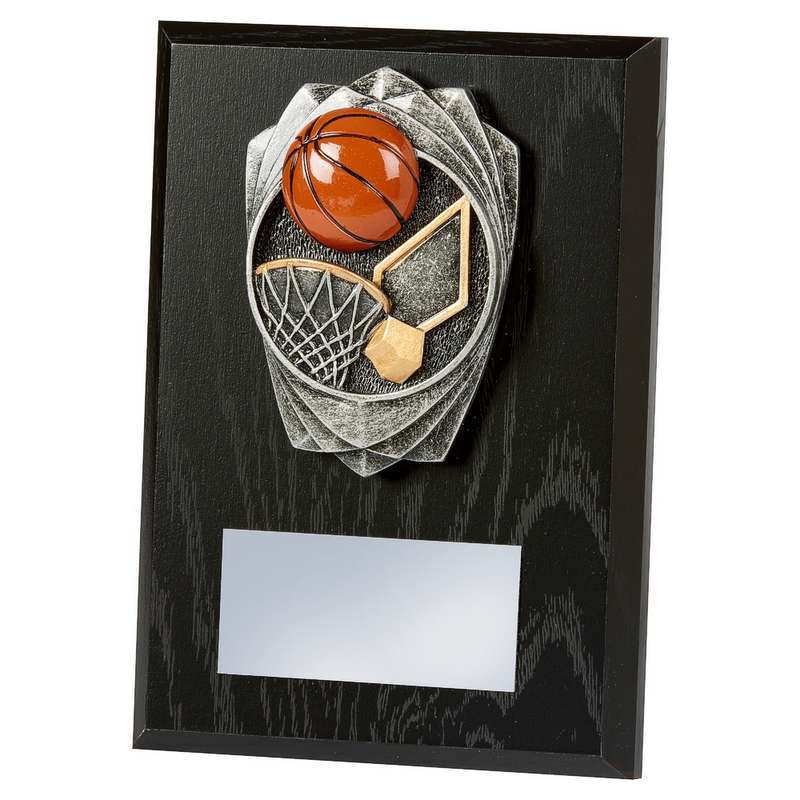 Antique Silver Basketball, Black Wood Award 150mm – Black