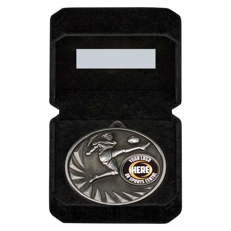 Gold Female Football Medal in Case 70mm – Gold