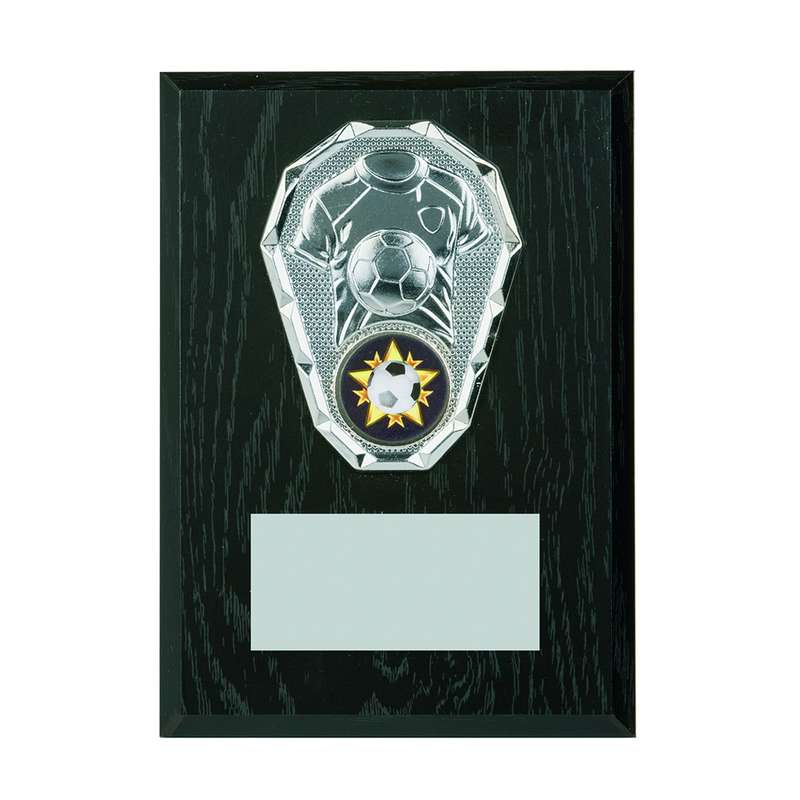 Black Wood Plaque with Football Trim 150mm – Silver/Black