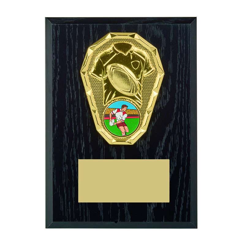 Black Wood Effect Plaque + Gold Rugby Trim 150mm – Black