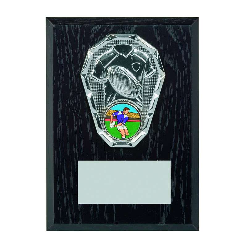 Black Wood Effect Plaque + Silver Rugby Trim 150mm – Black
