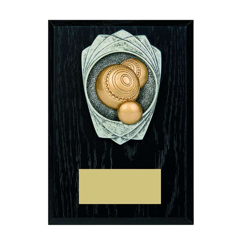 Lawn Bowls Foiled Black Wood Plaque 150mm – Black