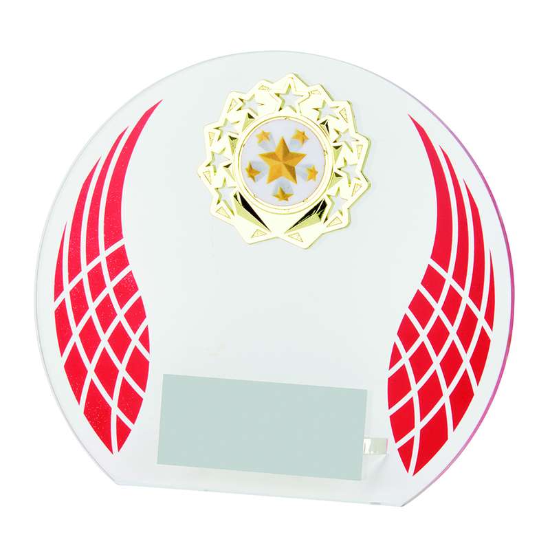 Red Wreath Glass Award with Metal Trim 125mm – Red