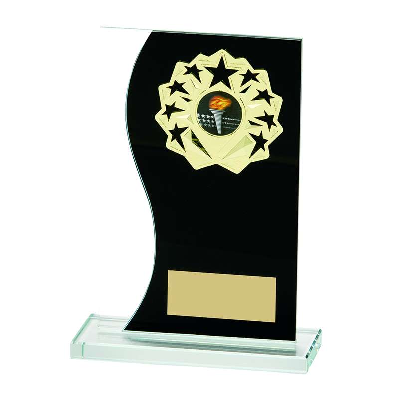 Black Mirror Glass Stand Award with Metal Trim 180mm – Black