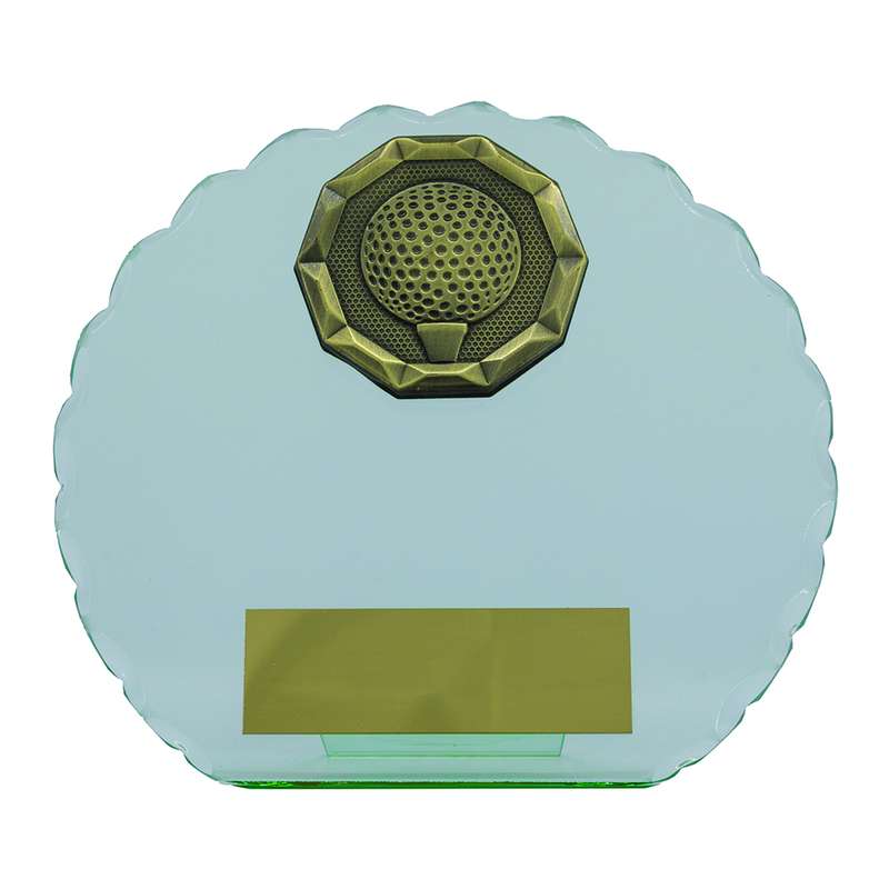 Jade Glass Circle + Gold Golf Trim Award 145mm – Clear