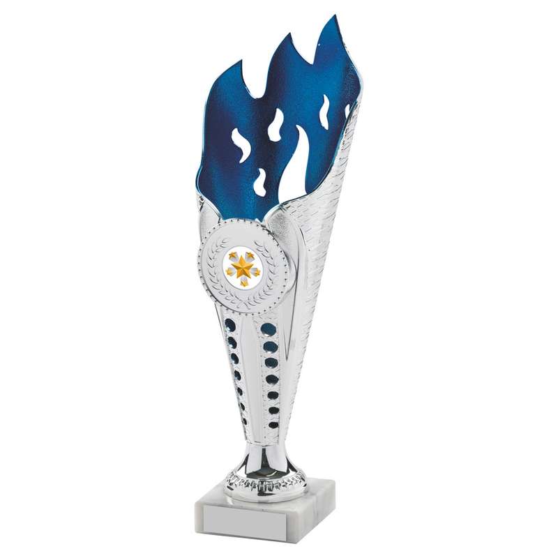 Silver/Blue Flame Sculpture Award 360mm – Silver/Blue