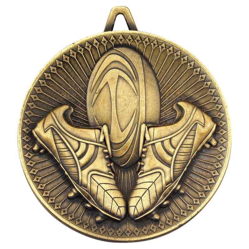 RUGBY DELUXE MEDAL ANTIQUE GOLD – 2.35in
