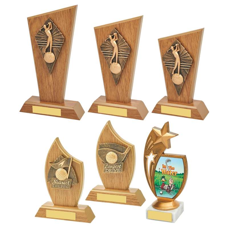 x 6 Assorted Golf Awards 165mm – Light Oak