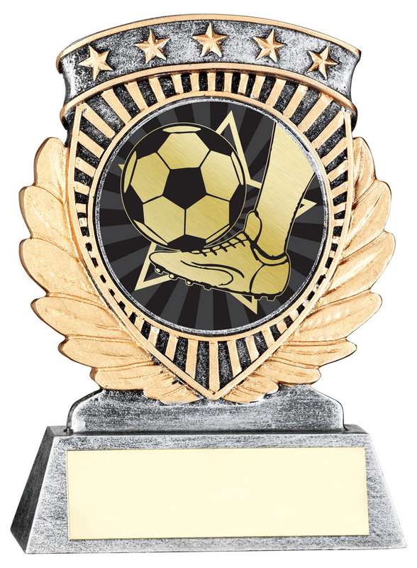 PEW/GOLD 5 STAR HOLDER WITH VINYL FOOTBALL INSERT & PLATE – 3.75in