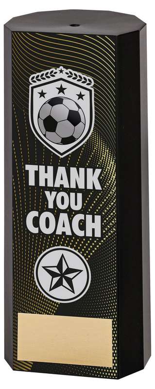BLACK PLASTIC FILLED COLUMN FOOTBALL THANK YOU COACH (1in CEN) – 6in
