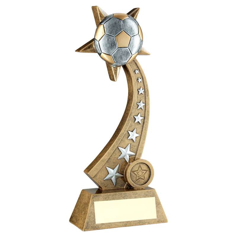 BRZ/PEW/GOLD FOOTBALL ON STAR TRAIL WITH PLATE (1in CENTRE) – 8in