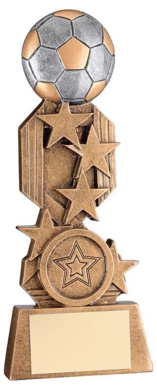 BRZ/PEW/GOLD FOOTBALL ON STARS FLATBACK WITH PLATE (1in CENTRE) – 5in