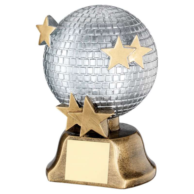 SILVER/BRZ/GOLD GLITTER BALL WITH STARS WITH PLATE – 6in