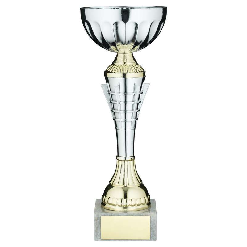 SILV/GOLD SPIRO TROPHY CUP WITH PLATE – 7.5in