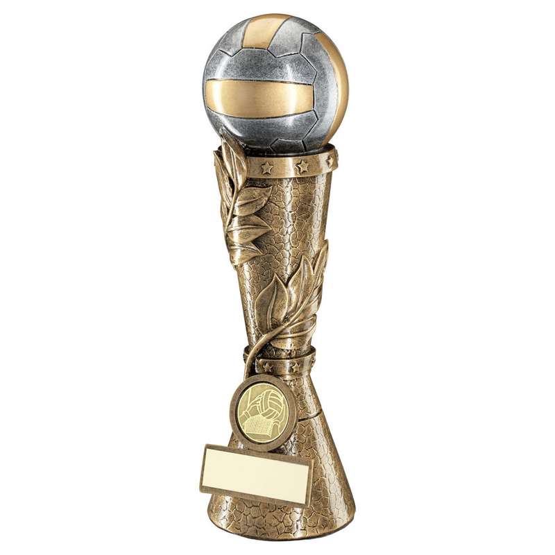 BRZ/PEW/GOLD GAELIC FOOTBALL LEAF COLUMN WITH PLATE (1in CENTRE) – 7in