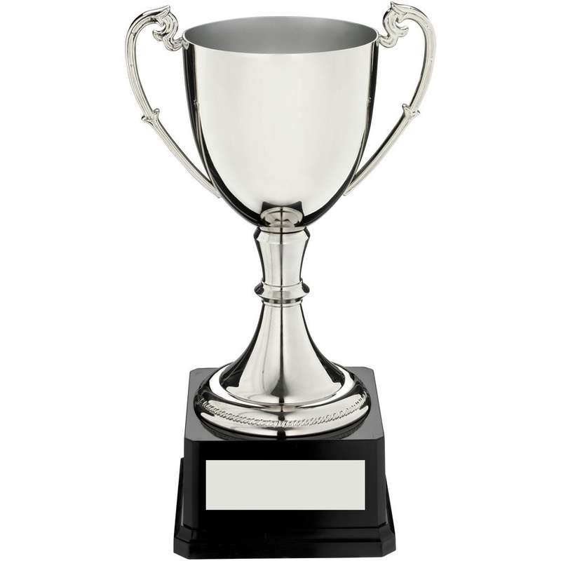 NICKEL PLATED CUP ON HEAVYWEIGHT BASE WITH PLATE – 5.75in