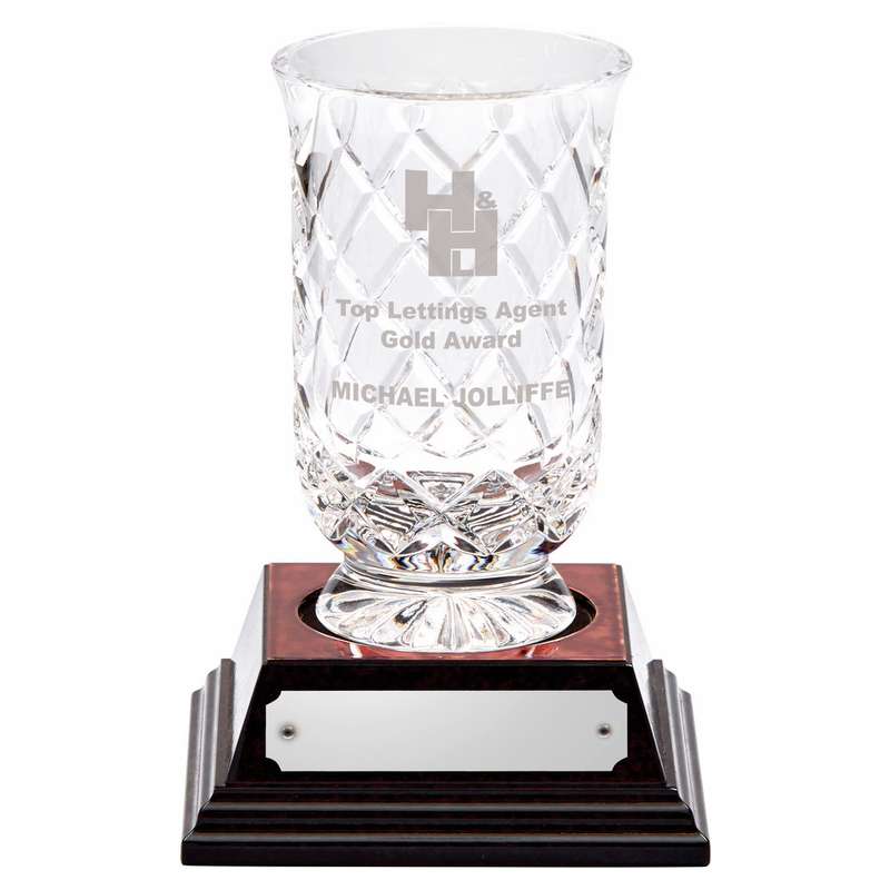 24% Lead Crystal Vase with Panel on Wood Base 200mm – Clear