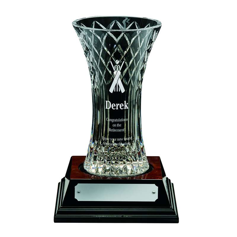 Crystal Vase with Panel & Base 240mm – Clear