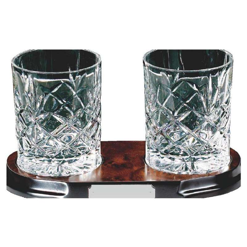 Two Crystal Spirit Glasses on Wood Stand 120mm – Clear