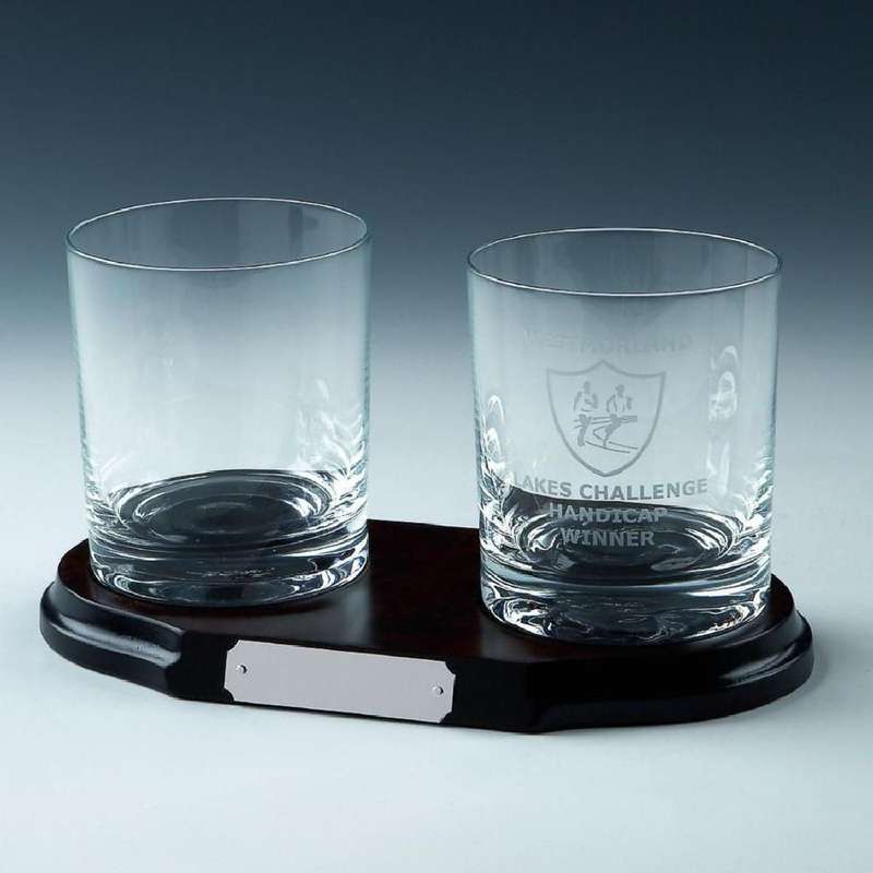 Two Spirit Glasses on Wood Stand 110mm – Clear