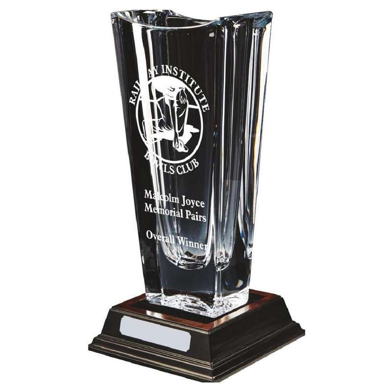 Large Bohemia Crystalite Vase Award (With Panel for Engraving) 300mm – Clear