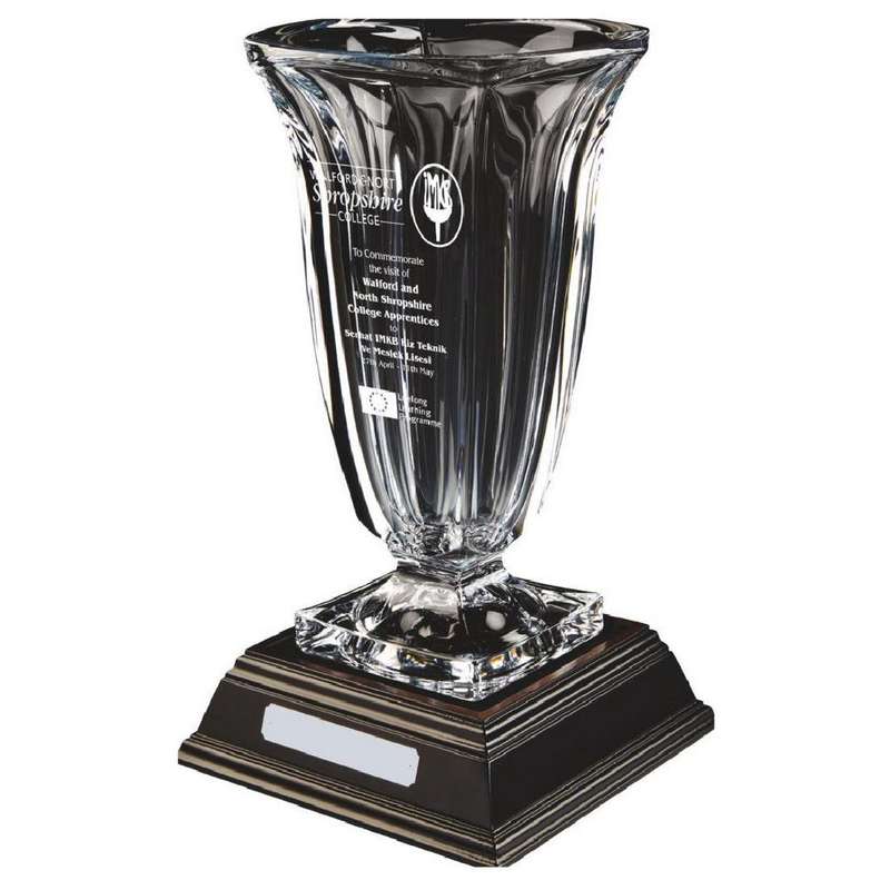 Large Bohemia Crystalite Vase Award with Stem (With Panel for Engraving) 390mm – Clear