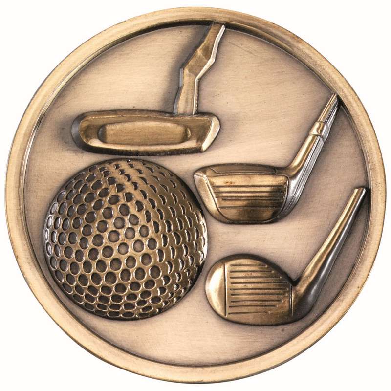 GOLF CLUBS MEDALLION ANTIQUE GOLD – 2.75in