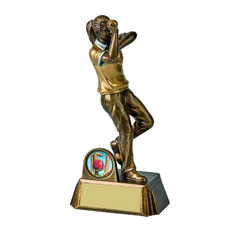 Antique Gold Female Cricket Bowler Trophy 180mm – Ant Gold
