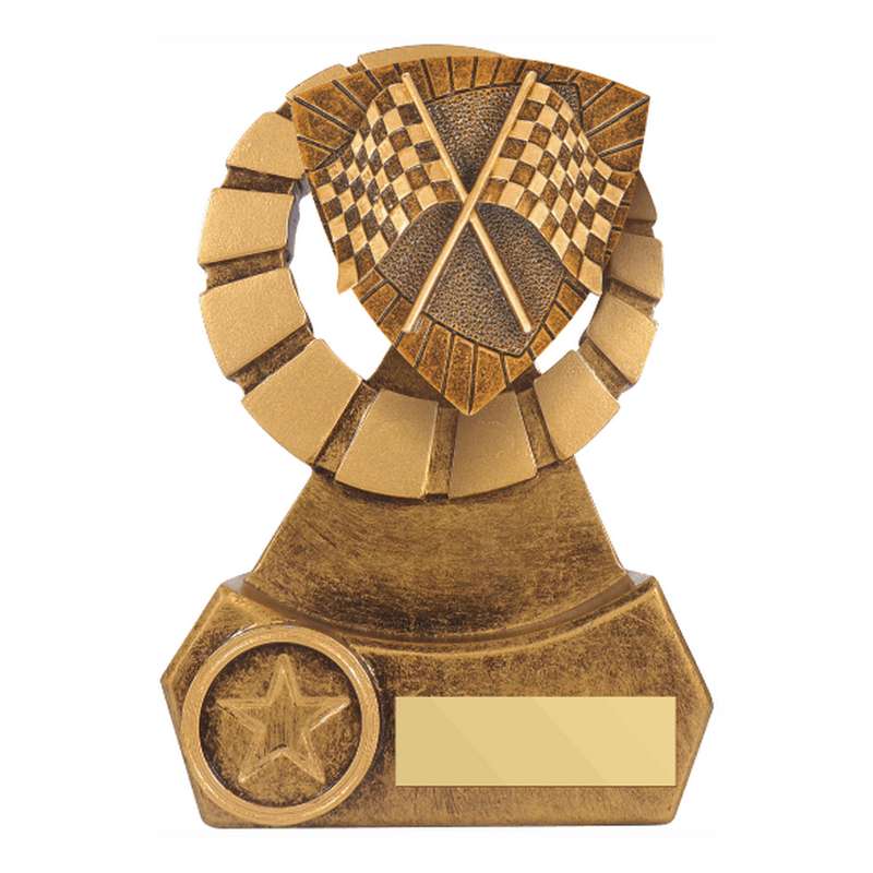 Antique Gold Resin MotorSports Flag Award 140mm – Ant Gold