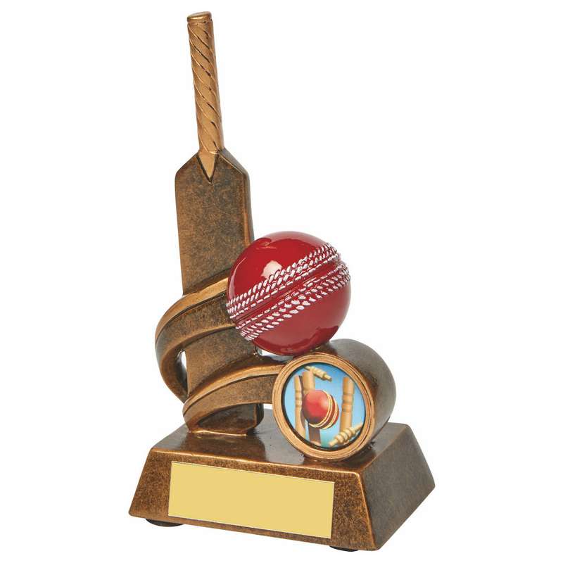 Resin Cricket Bat Trophy with Red Ball 145mm – Ant Gold