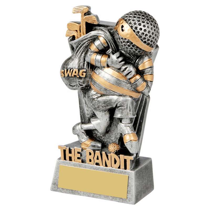 Antique Silver Golf Ball Head – THE BANDIT Trophy 130mm – Ant Silver
