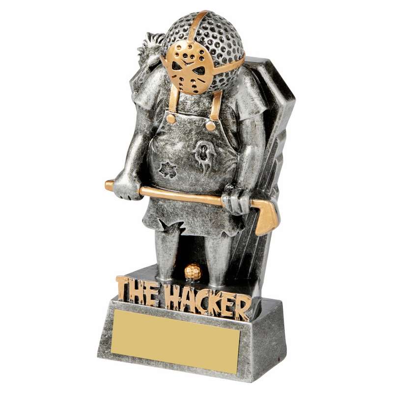 Antique Silver Golf Ball Head – THE HACKER Trophy 130mm – Ant Silver