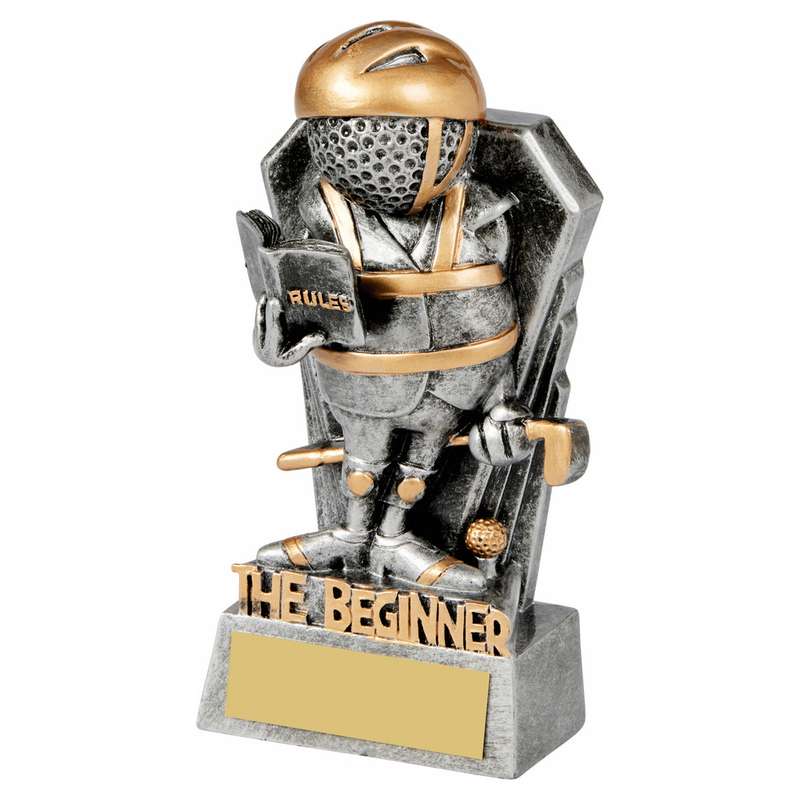 Antique Silver Golf Ball Head – THE BEGINNER Trophy 130mm – Ant Silver